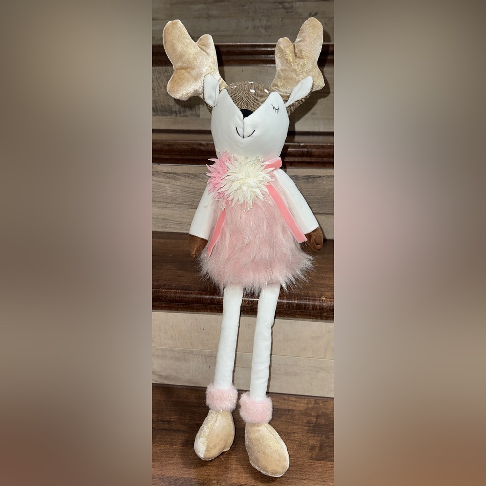Cute 🥰 Charming Pink and Cream Holiday Reindeer 🦌 Plush SHELF SITTER 24”
